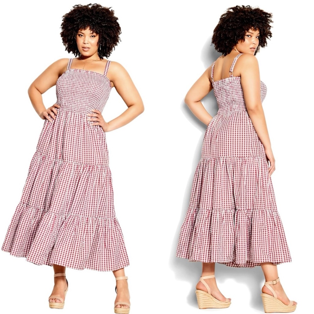 NWT City Chic CCX Plus Size Red Gingham Maxi Dress
